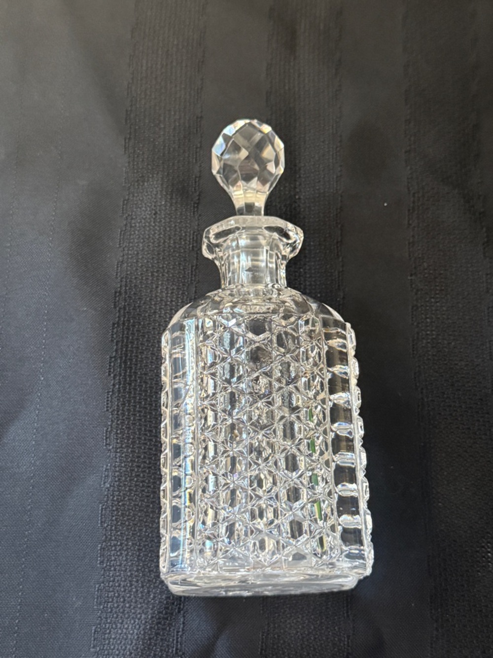 VTG Cut Glass Crystal perfume bottle diamond point pattern large faceted stopper